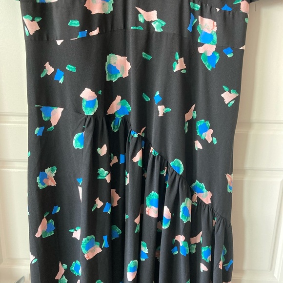 Topshop Black and Blue Floral Midi Dress Sz 12 - Picture 5 of 5